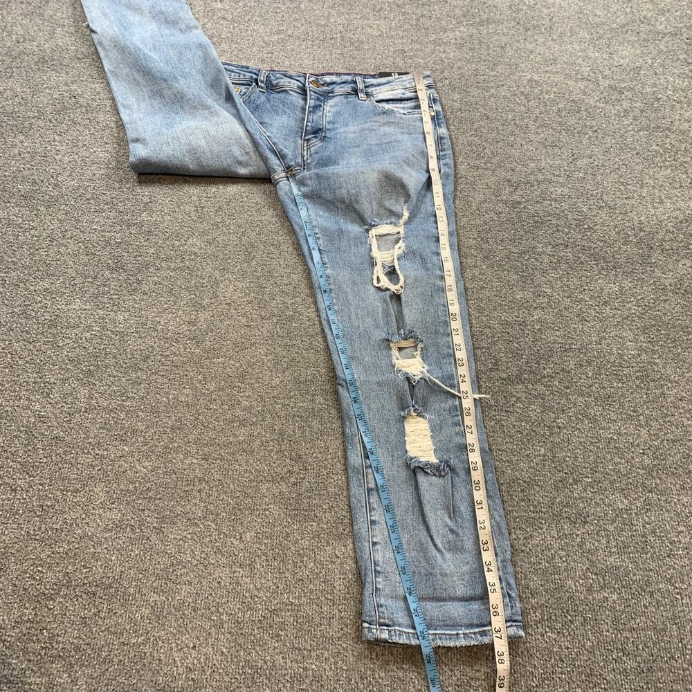 Fashion Nova Jeans Womens 13 Denim Distressed Ripped Button Fly Straight Ankle - Picture 7 of 16